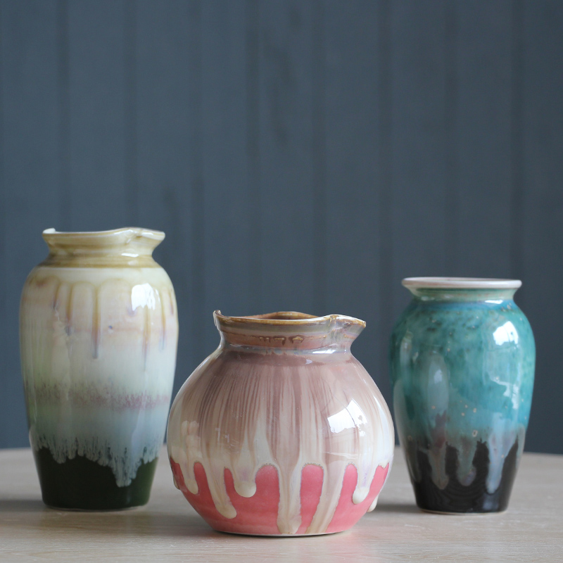 Jingdezhen ceramic creative flow porcelain glaze small vase household adornment hydroponic flowers inserted grass cooper