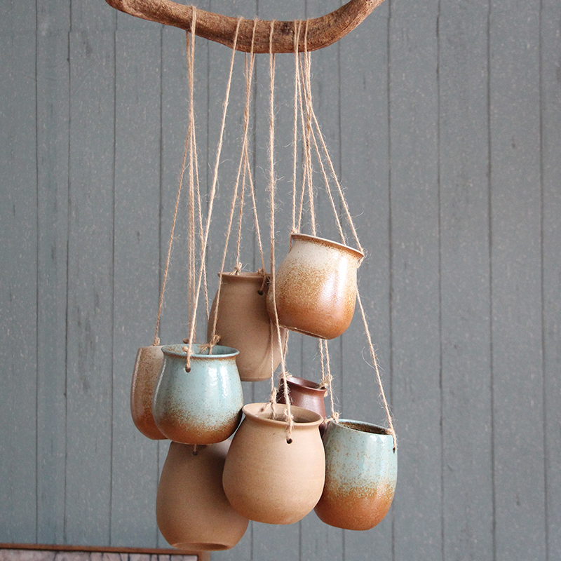 The new zen Chinese stoneware bracketplant flowerpot gardening meaty plant money plant potted vase hemp rope hanging basket
