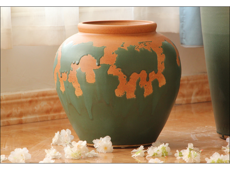 New Chinese style restoring ancient ways do old pottery ceramic flower pot sitting room porch flower arrangement of large coarse pottery vase combination furnishing articles