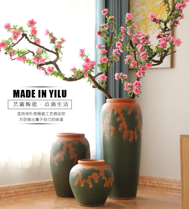 New Chinese style restoring ancient ways do old pottery ceramic flower pot sitting room porch flower arrangement of large coarse pottery vase combination furnishing articles