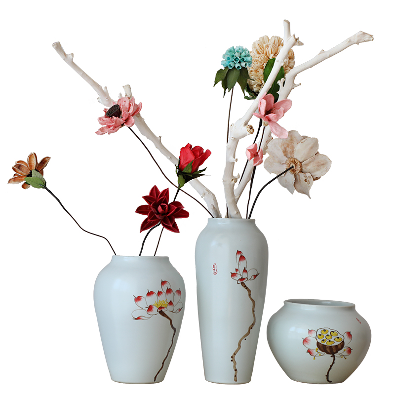 Modern new Chinese style three - piece furnishing articles of jingdezhen ceramics, vases, flower arrangement, zen home sitting room adornment