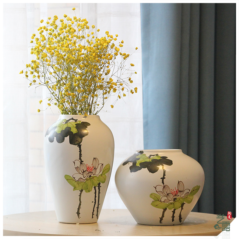 Modern new Chinese style is pure hand - made lotus between three - piece ceramic vase example household act the role ofing is tasted decorative porcelain furnishing articles