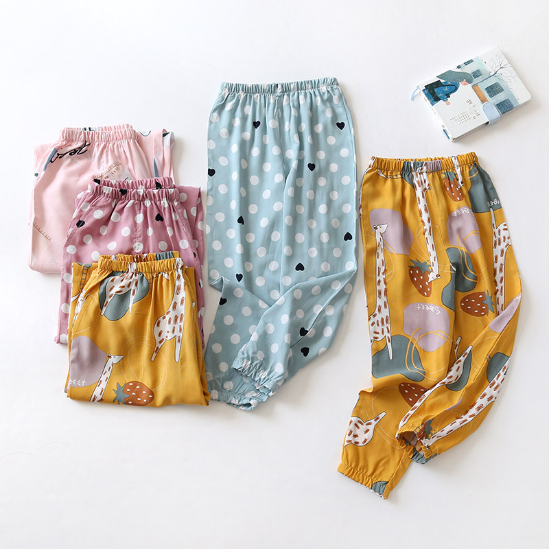 Cute Summer Miansilk Children Sleeping Pants CUHK Girl Home Pants Boy Artificial Cotton Anti-mosquito Pants Closed Bunches Pants