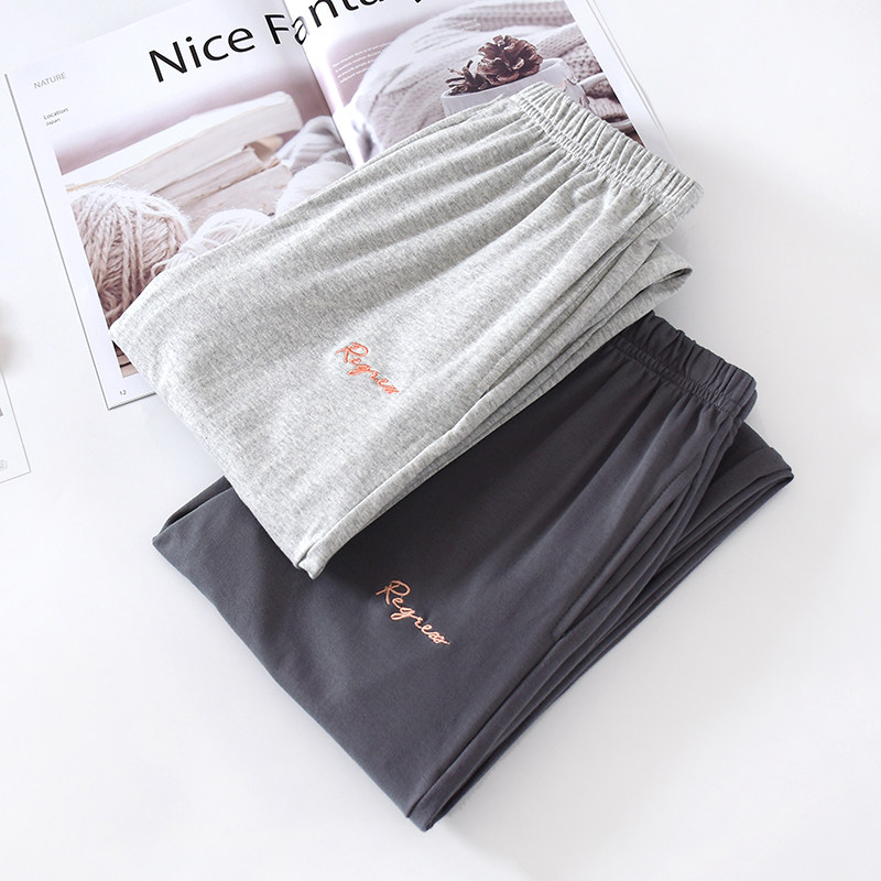 Good Fabric Pure Cotton Sleeping Pants Woman Spring Fall Close-up Bunch Feet Long Pants Full Cotton Home Pants Day Department Pure Color Loose