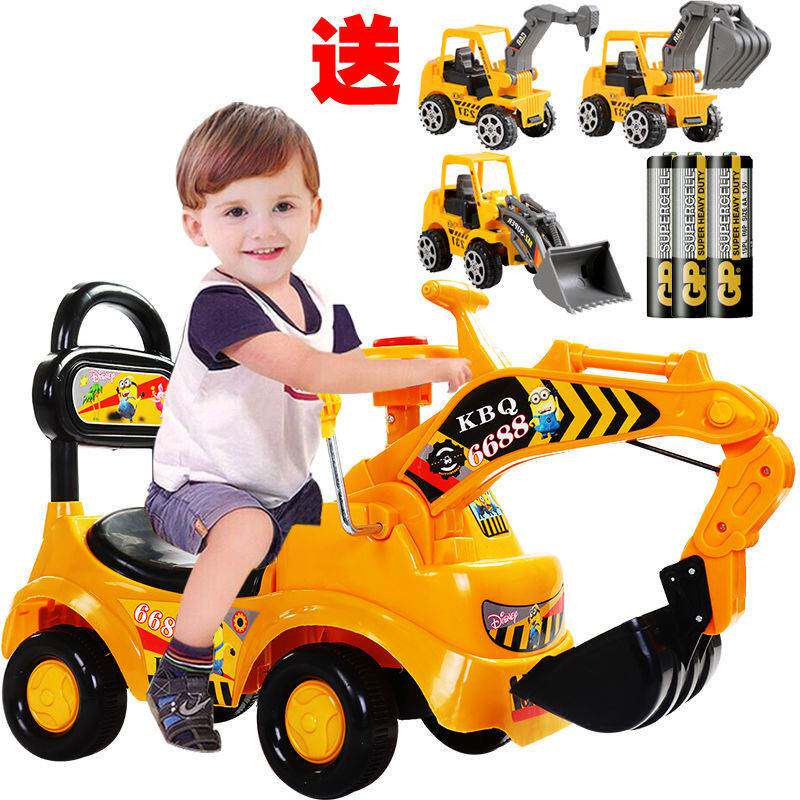 Large children's excavator toy car with light and music can sit and ride sliding excavator twisting car engineering vehicle