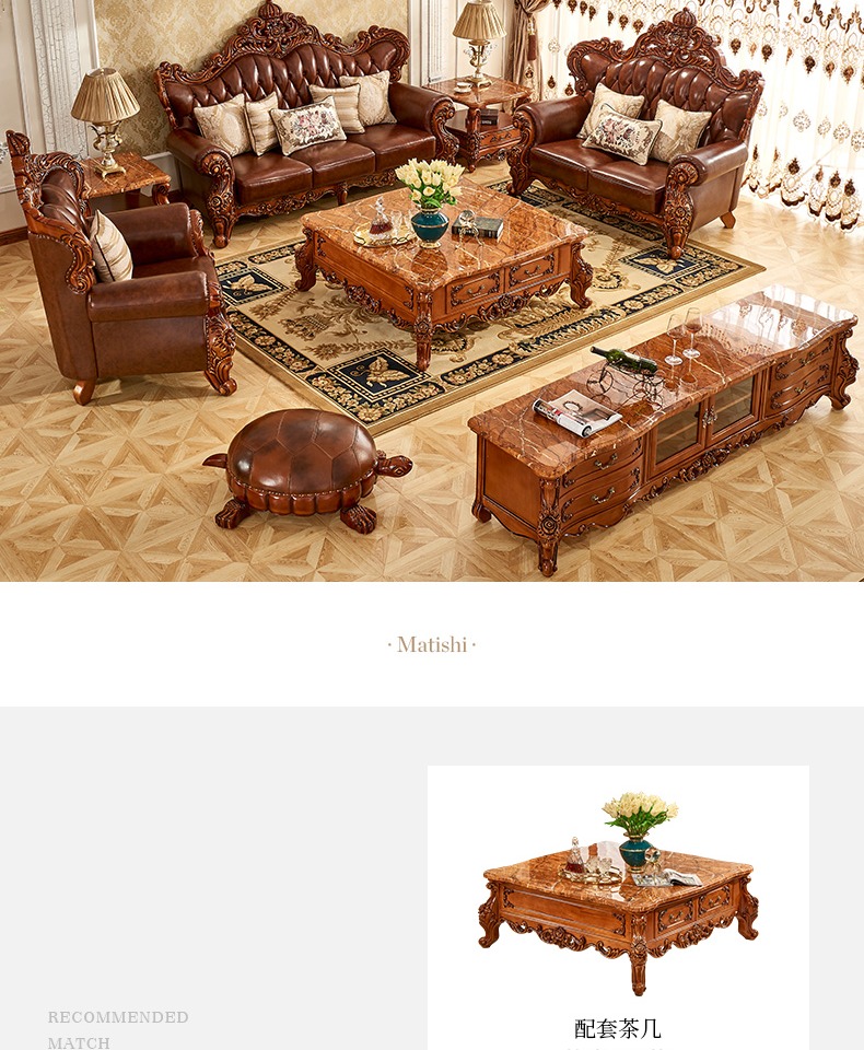 Marty thơ kết hợp Continental sofa phòng khách sofa da sẵn sàng các đồ gỗ vững chắc ngôi biệt thự sang trọng Mỹ kích thước lớn - Ghế sô pha ghế gấp thành giường
