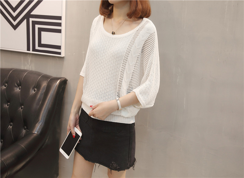 Bat tay áo len ngắn tay nữ Phần mỏng mùa xuân 2019 Áo len lụa mới hàng đầu Hàn Quốc Openwork mùa hè - Đan Cardigan áo len form rộng
