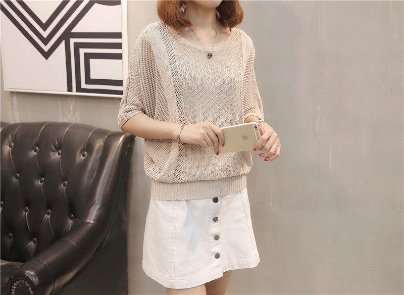 Bat tay áo len ngắn tay nữ Phần mỏng mùa xuân 2019 Áo len lụa mới hàng đầu Hàn Quốc Openwork mùa hè - Đan Cardigan áo len form rộng
