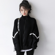 Tide brand cardigan sweater womens coat 2021 New zipper jacket loose Joker Spring and Autumn Korean version of Hong Kong style baseball uniform