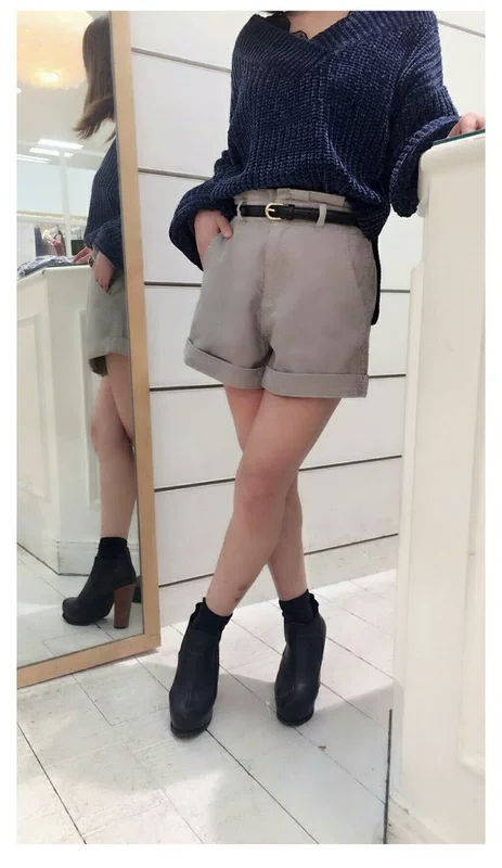 N1ce 17 xuân mới thời trang retro! Corduroy cắt chéo khâu eo đàn hồi quần legging rộng