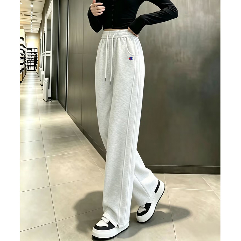 Japanese Style Champion Straight-Leg Casual Sweatpants for Women, Spring and Autumn 2026 New Loose Slimming Wide-Leg Pants, Autumn and Winter Fleece-Lined Pants