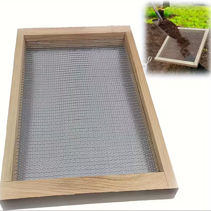 Wooden Metal Mesh Garden Soil Sieve, Gardening Sand and Gravel Soil Separation Sieve, Garden Sieve