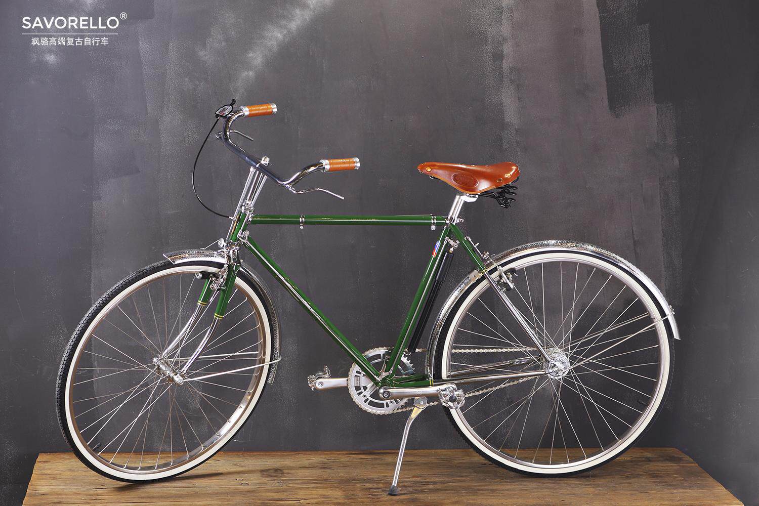 Savorello Rockle British old-fashioned hand brake retro bike copper solder brooks leather snake skin plate