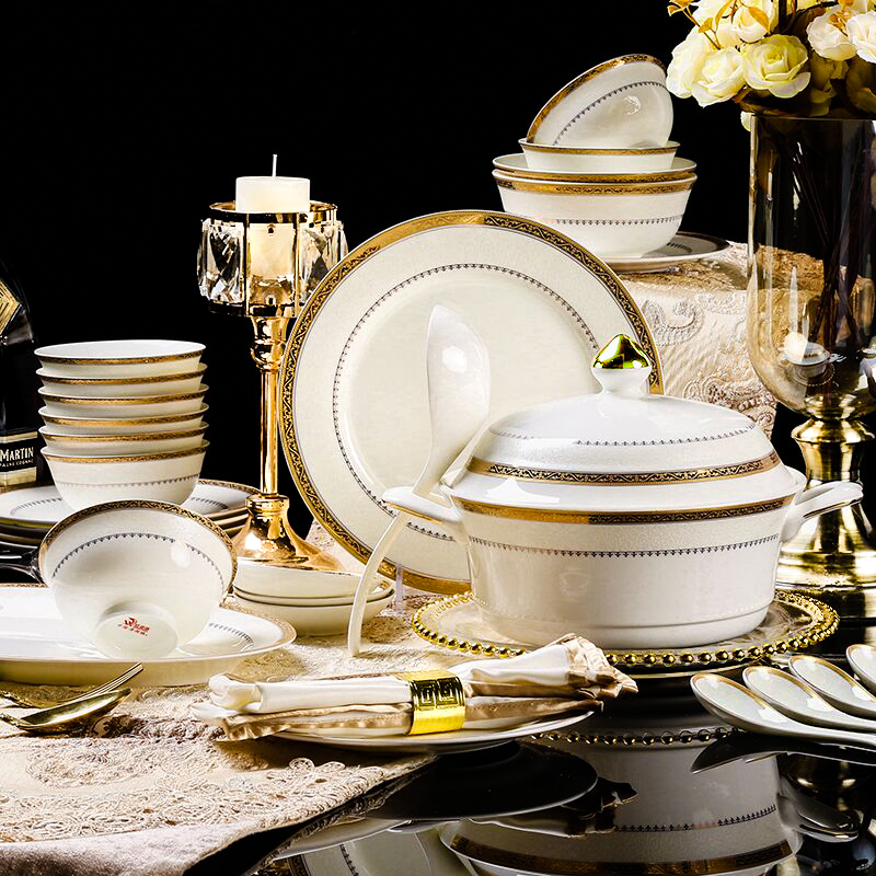 Jingdezhen dishes set home European high-end light luxury bone china tableware dishes high-end high-value housewarming new home