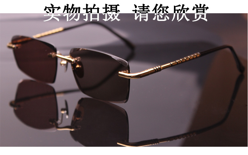 Kính râm pha lê thật Crystal Diamond Diamond Edge Edge Kính râm HD Bảo vệ UV Bảo vệ mắt kính thời trang nam