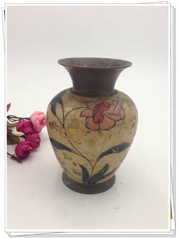 Камеры 西洋收藏312977彩漆花瓶二手铜工艺摆件软装回流金属器艺术品礼品