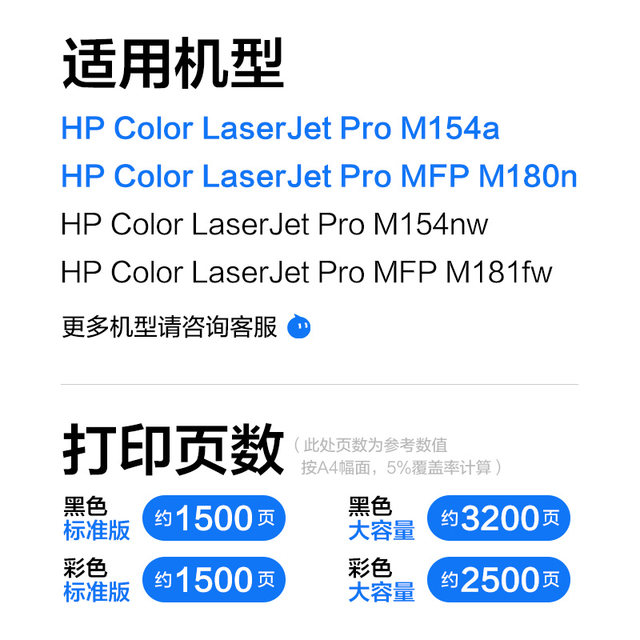 Color grid suitable for HP M154a toner cartridge M180nM181fw ink cartridge hp154a204aM154nw color printer toner cartridge CF510A powder cartridge with chip ColorLaserjet