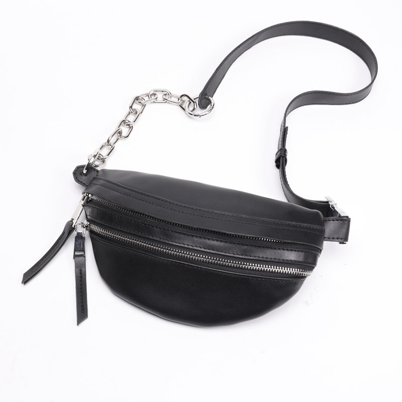 Korean version of the trendy leather waist bag for women's new first layer cowhide chest bag ins net red with the same chain cross-body hip-hop small bag