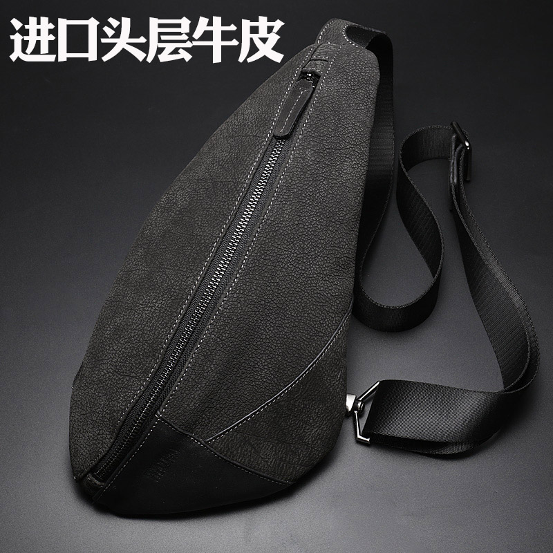 Genuine Leather Male Chest Bag Casual fashion Phone Pack Han version Chauded Baotou Layer Bull Leather Outdoor Sports Single Shoulder Inclined Satchel Bag