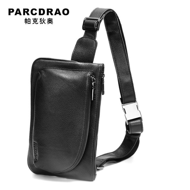 Genuine leather men's waist bag mobile phone bag Korean version trendy top layer cowhide chest bag multi-functional outdoor sports shoulder Messenger small bag