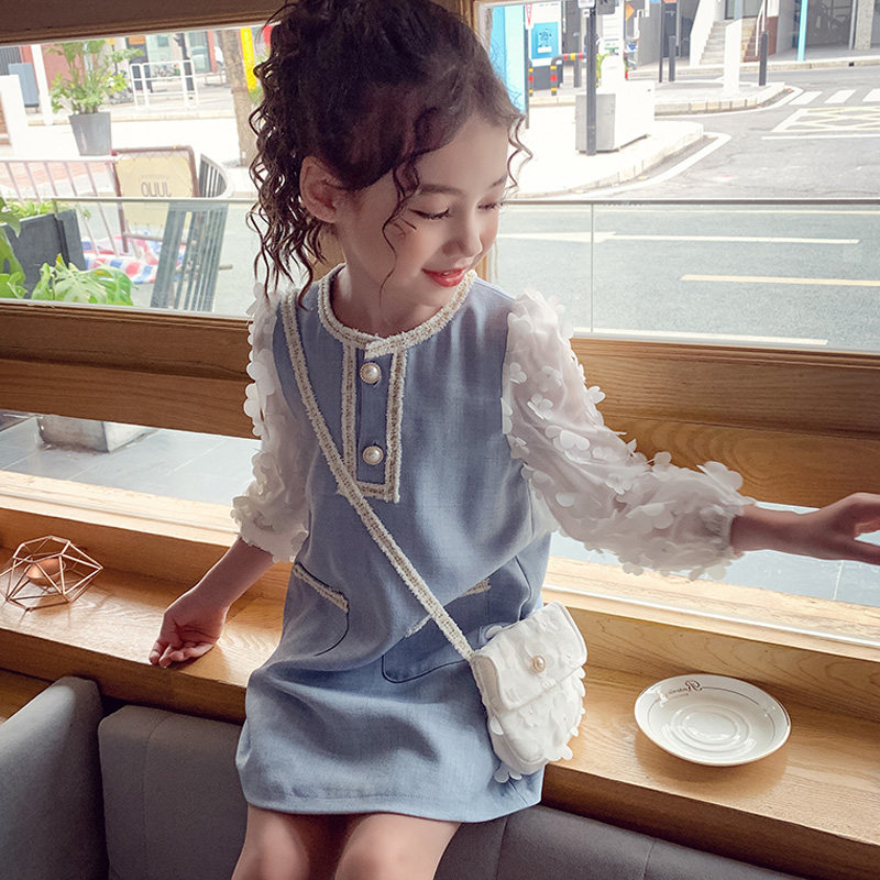 Wind girl dress spring 2022 new children's Korean version of the Western style flower skirt in the big children's small fragrance princess skirt