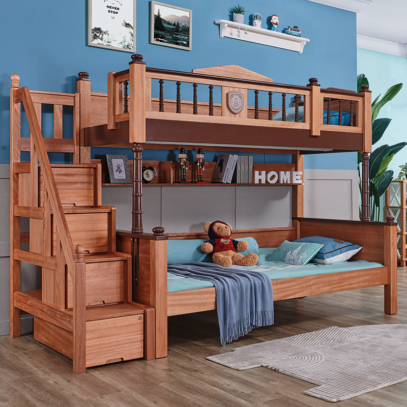 Solid wood upper and lower bed Two children boys 1 5 high and low bed adult primary and secondary bed up and down 1 35m bed Twin Beds