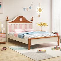 Solid wood childrens bed girl Nordic log princess bed teenage girl single bed Girl 1 5m Pink child bed