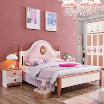 All-solid wood childrens bed girl Princess bed American soft bag girl pink girl wooden wax oil single bed