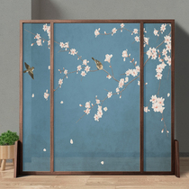  New Chinese style screen partition wall living room solid wood entrance porch Bedroom decoration obscures household flowers and birds mobile seat screen
