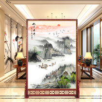  Chinese solid wood screen partition living room hollow block decoration home office entrance leather double-sided painting seat screen