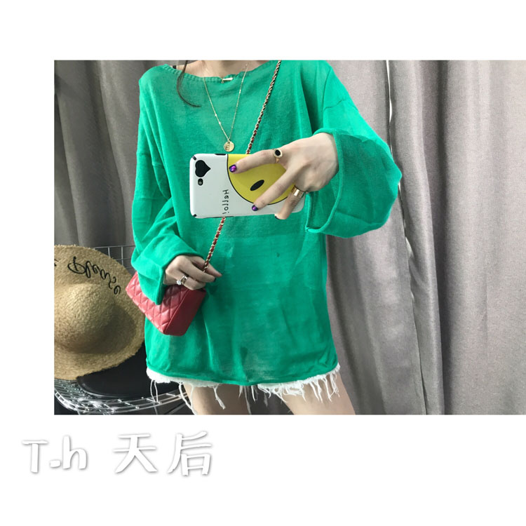 Mùa hè mới chính hãng mỏng phần cổ áo sơ mi cổ áo lỏng lẻo áo len Hàn Quốc nữ áo cardigan nữ