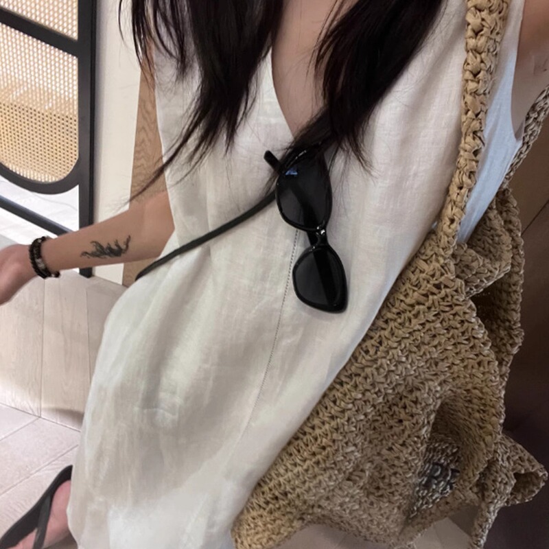 Linen Dress, Elegant Dress for Women, Summer Special Silk Craftsmanship, Cotton and Linen V-Neck Sleeveless Long Dress, Tank Dress