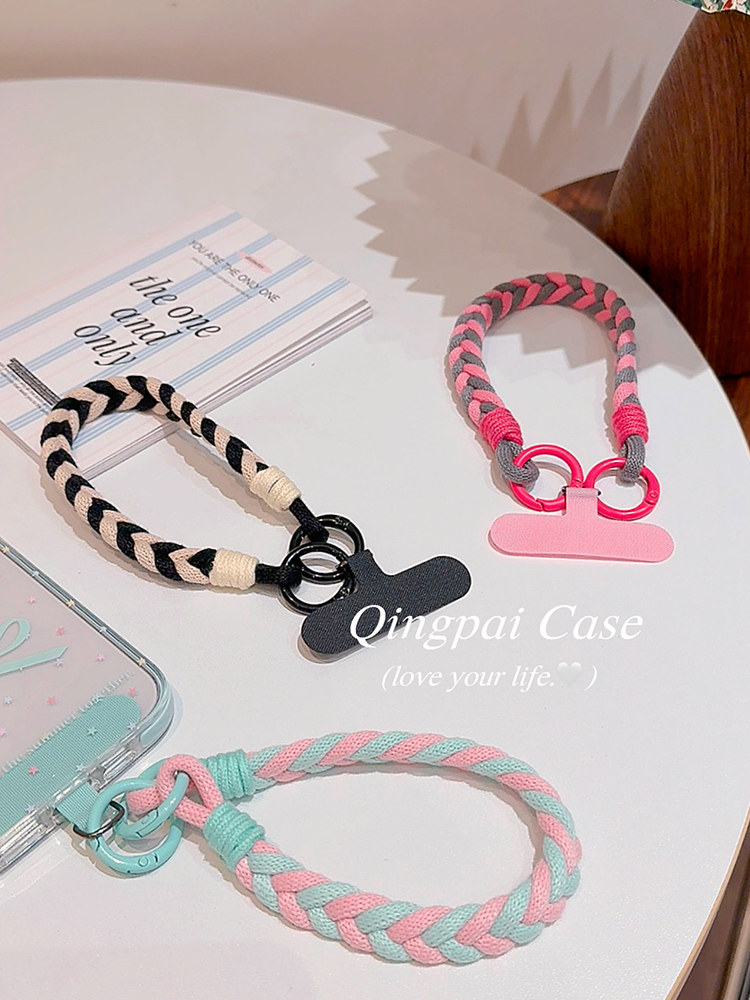 Lightweight Phone Case Wrist Strap Short Style Color-Blocking Solid Color Nylon Braided Thick Anti-Lost Keychain Cord