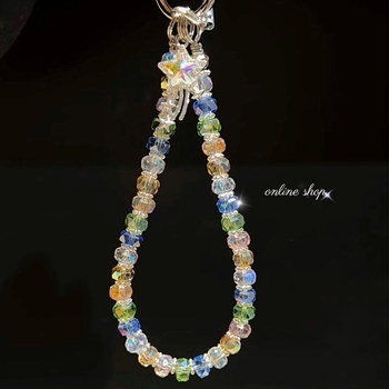 Super Shiny Crystal Laser ins Phone Lanyard Short Accessory Anti-Lost Camera Super Fairy DIY Heavy Craftsmanship Beaded Chain