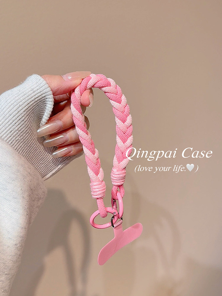 Lightweight Phone Case Wrist Strap Short Style Color-Blocking Solid Color Nylon Braided Thick Anti-Lost Keychain Cord