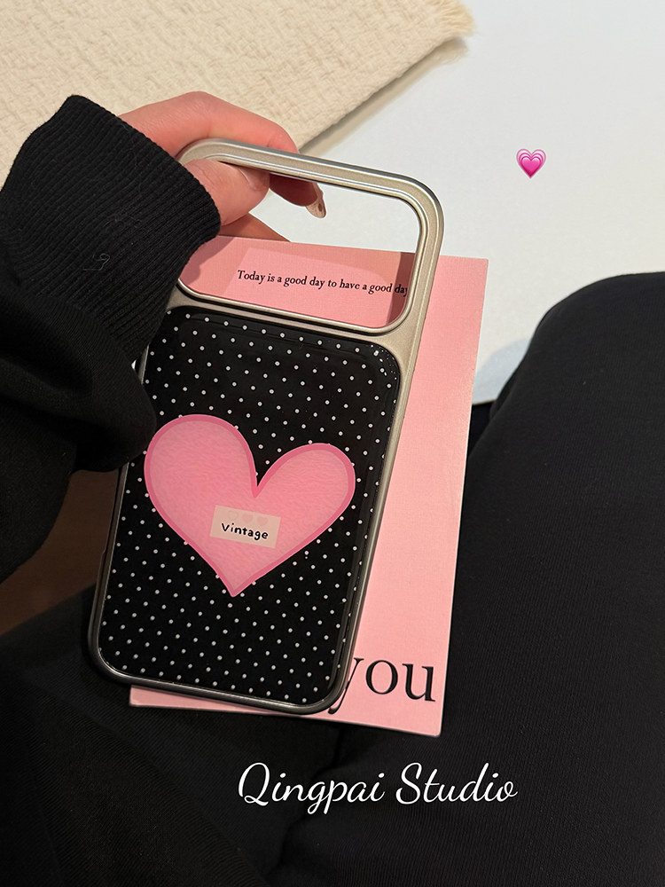 Lightweight ins Korean-Style Polka Dot Pink Heart Phone Case Suitable for Apple 17 Pro Max, iPhone 16 Pro New Model, 15 Women's Model, 14 Silver Frame, 13 Simple Niche High-Value Full-Cover Hard Case