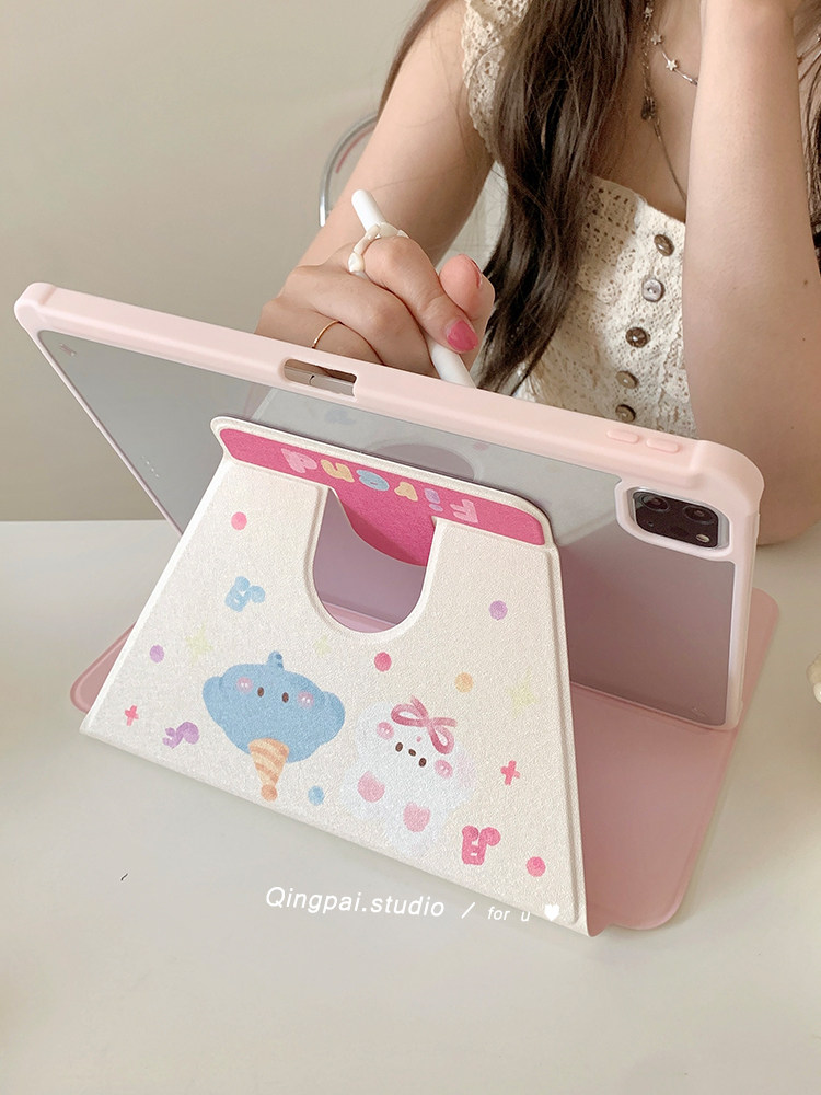 Lightweight Applicable iPad Protective Case New Pro Cover Graffiti Animal Air4/5 Apple iPad Tablet Protective Case 9 Magnetic Suction 10 Pen Slot 360-Degree Rotating Stand 2022 Version 12.9inch
