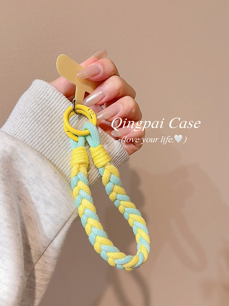 Lightweight Phone Case Wrist Strap Short Style Color-Blocking Solid Color Nylon Braided Thick Anti-Lost Keychain Cord