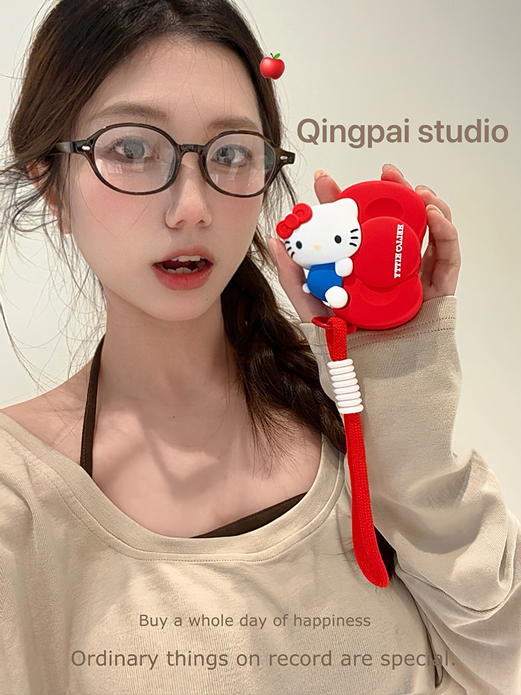 Lightweight Silicone Red Bow Cat Lanyard Suitable for Airpodspro3/2 Earphone Protective Case Airpods4 New Apple Third Generation Protective Case Earphone Shell Wireless Bluetooth Protective Case
