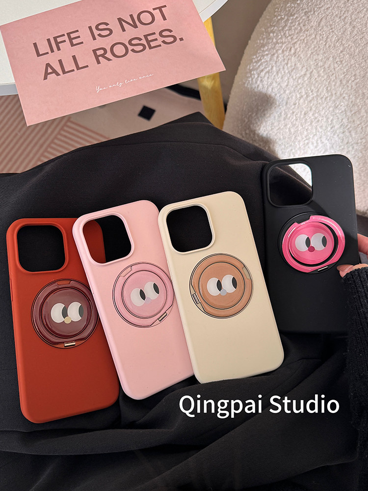 Lightweight Liquid Silicone Case with Built-In Folding Stand, Suitable for Apple 16 Pro Max Phone Case, iPhone 13 New Model, 15 Pro Women's Model, 14 Solid Color, ins High-End Simple Niche Full-Cover Hard Case