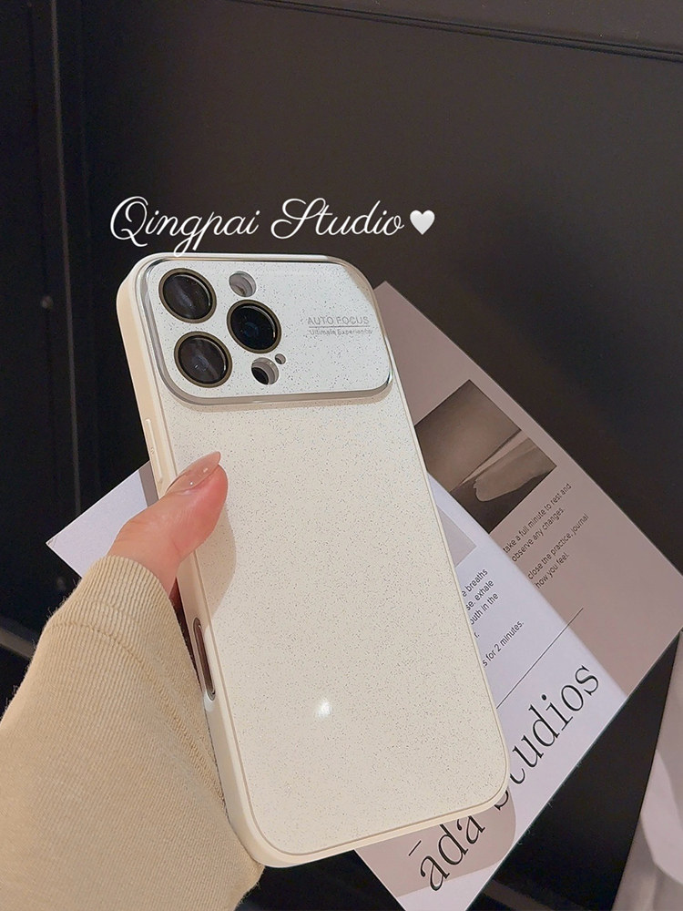 Lightweight Large Window Lens Film White Glass Case Suitable for Apple 17 Pro Max Phone Case iPhone 16 Pro New Model 15 Women's Model 14 High-End Solid Color 13 Simple Texture Full-Cover Hard Case