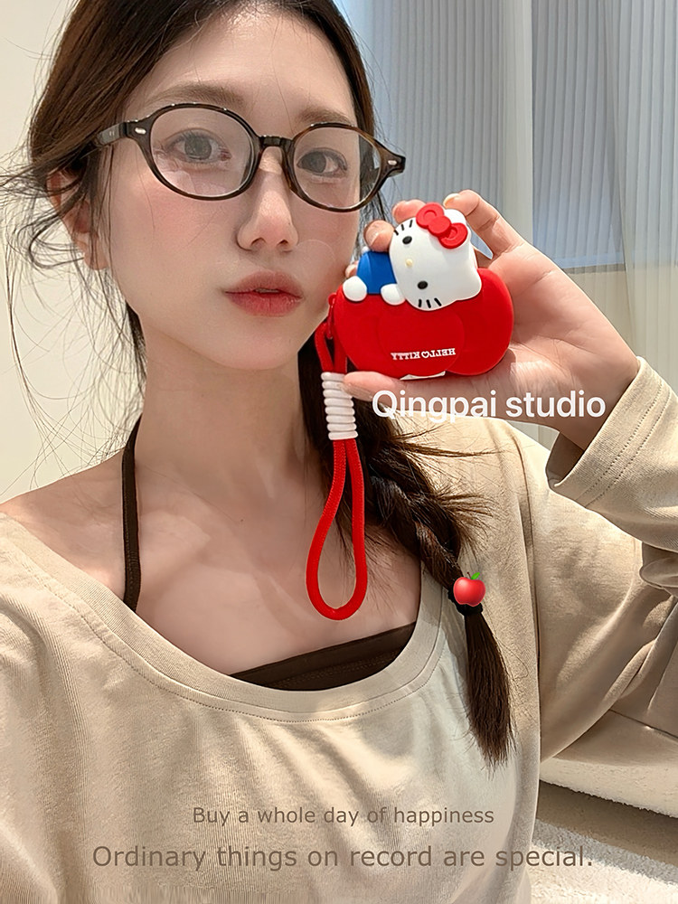 Lightweight Silicone Red Bow Cat Lanyard Suitable for Airpodspro3/2 Earphone Protective Case Airpods4 New Apple Third Generation Protective Case Earphone Shell Wireless Bluetooth Protective Case