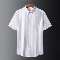 Summer middle-aged mens short-sleeved shirt fat fat plus size loose thin shirt fat guy vertical striped inch shirt