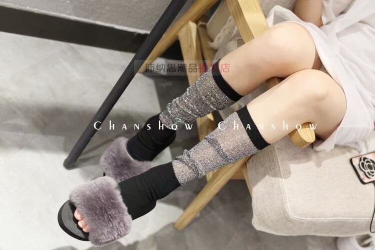 Châu Âu dài ống lụa bạc mờ đan chân cao ống vớ chân phụ nữ thiết lập lụa sáng cá tính vớ thủy triều tất thể thao