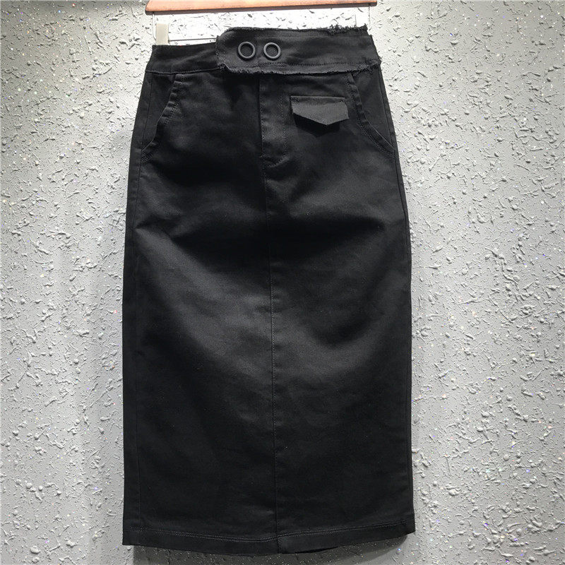 In spring 2023, new middle - long casual cowboy dress menace slim black hips