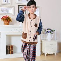 Boys winter flannel childrens pajamas thickened girls baby childrens home clothes set coral velvet autumn