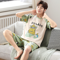 Summer mens pajamas short-sleeved pure cotton teen cartoon mens spring and autumn cotton summer thin home service suit