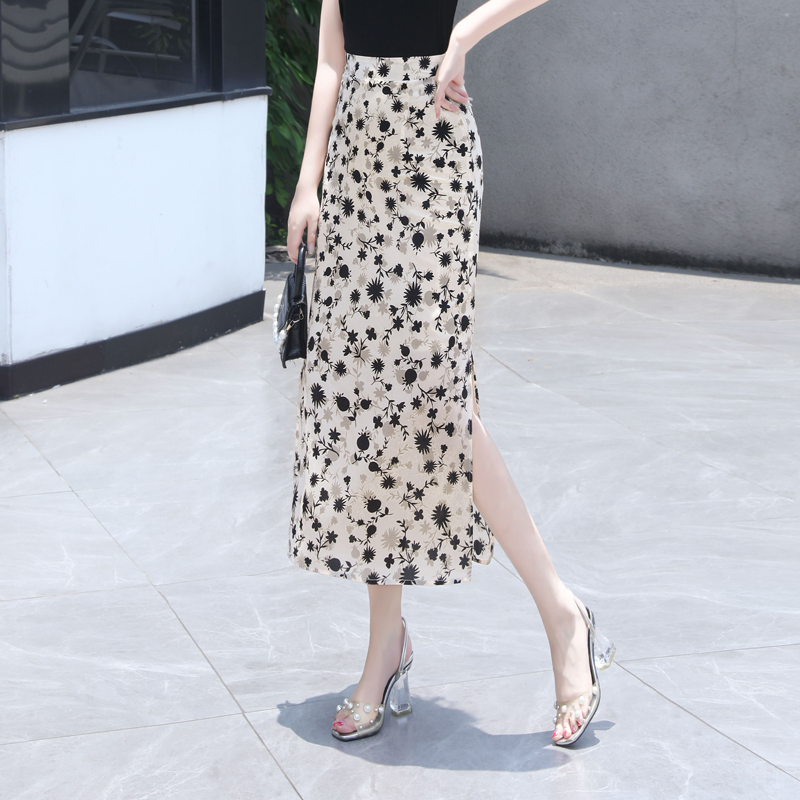 New Slimming Straight Skirt with Side Slits, Midi Skirt, Long Skirt for Women, Summer Chiffon Skirt That Covers the Body