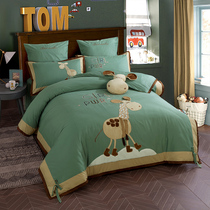 Boy four-piece cotton cotton sheet hats model room quilt cover spring and autumn childrens bedding three-piece set
