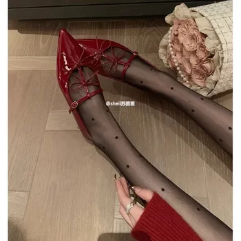 The same style of pointed bow with shallow buckle flat-sole banquet shoes with temperament fairy mary jane single shoes The same style of pointed bow with shallow buckle flat-sole banquet shoes with temperament fairy mary jane single shoes